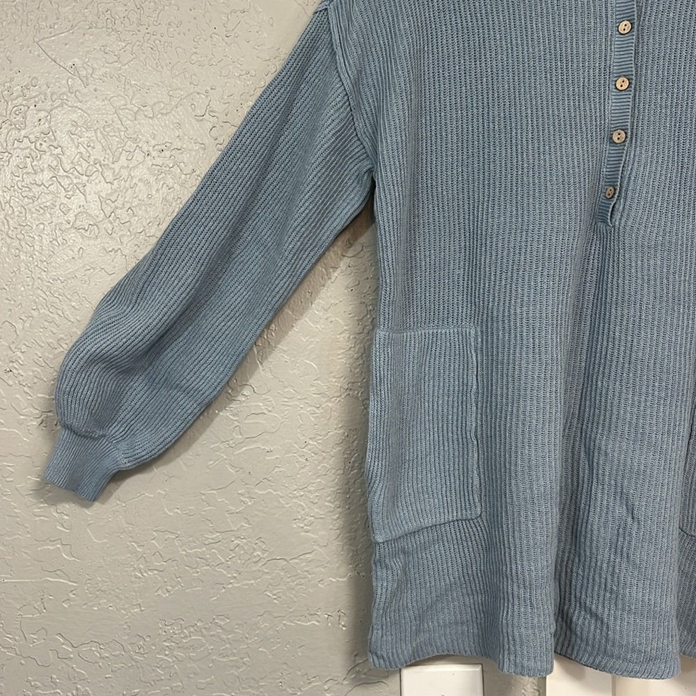 FREE PEOPLE BEACH RIBBED PICNIC SWEATER MINI DRESS  BLUE - Picture 4 of 16